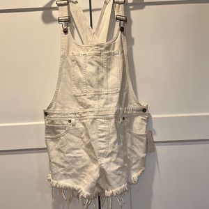 Free people worn white cutoff overalls size 31- NWT